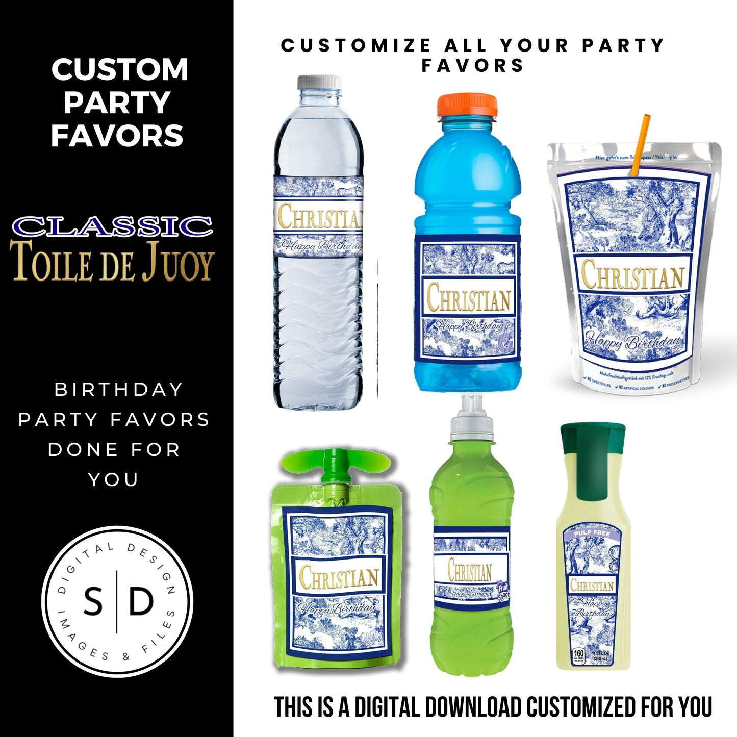 Classic Toile De Juoy Blue Party Printable Favor Designs DFY