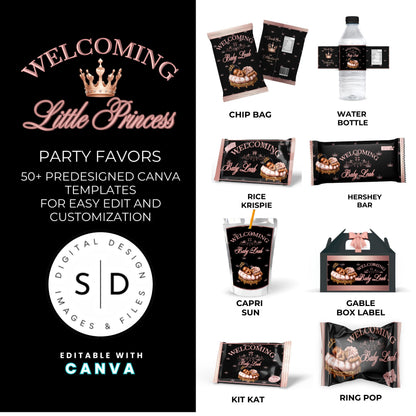 Welcoming Little Princess Baby Shower Canva Templates Bundle