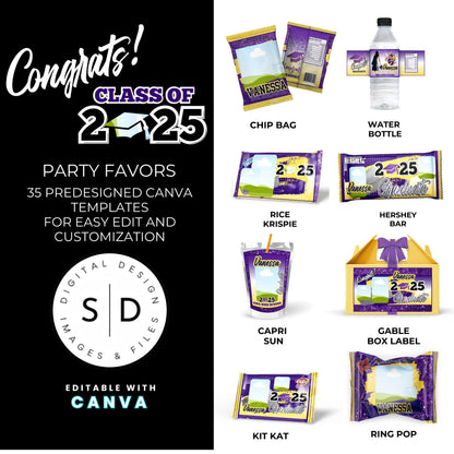 Congrats Class of 2025 – Purple & Yellow Graduation Party Favor Bundle