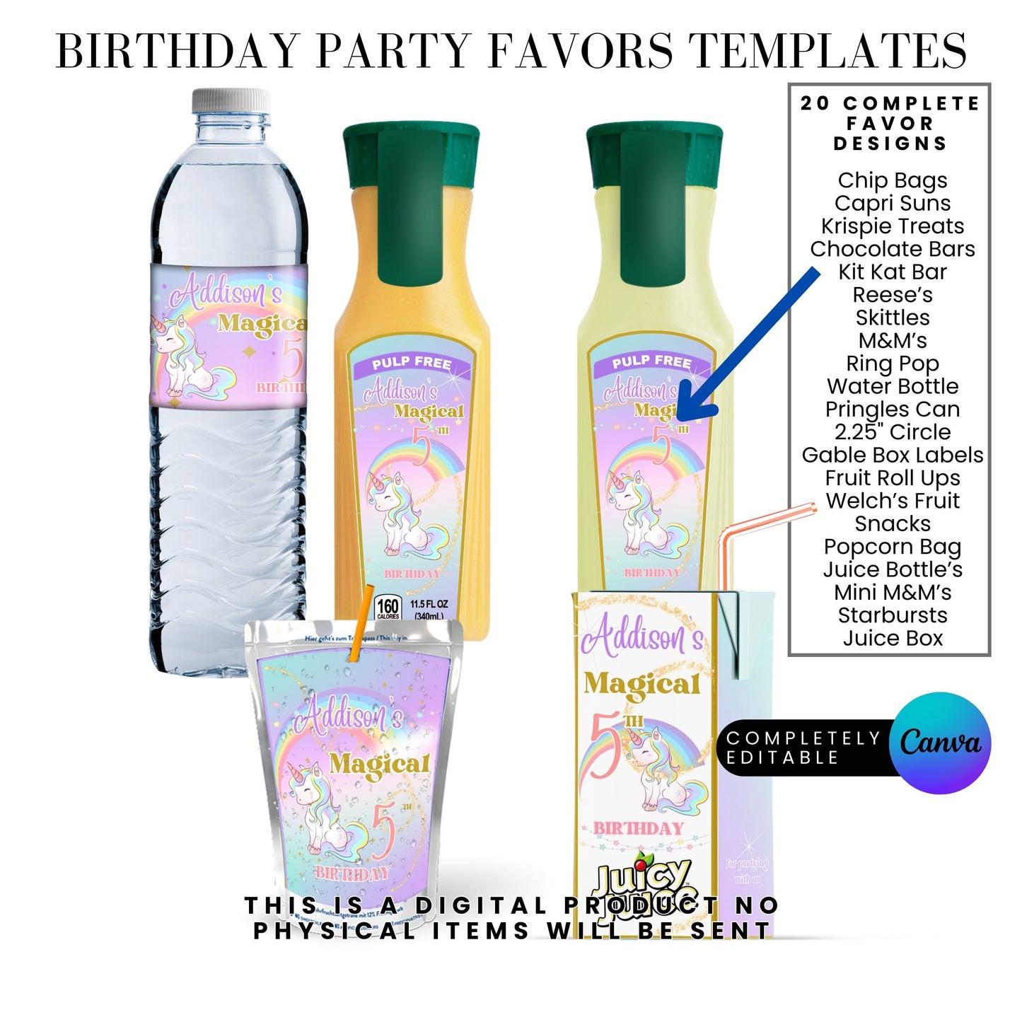 Magical Unicorn Birthday Party Favor Templates