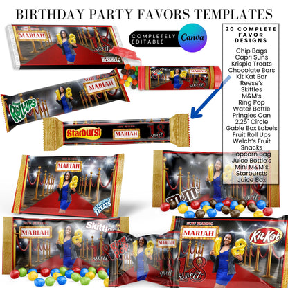 Hollywood Red Carpet Birthday Party Favors Templates Bundle