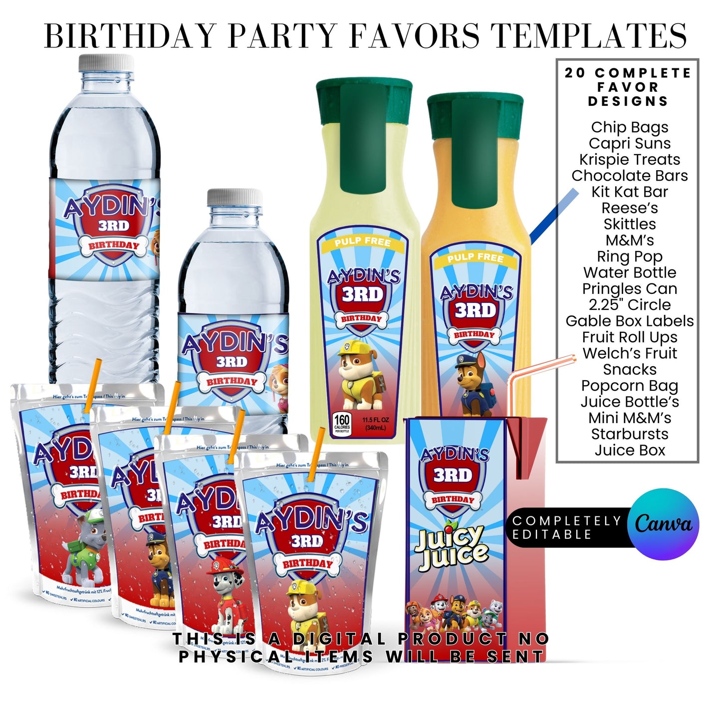 Blue Puppy Patrol Birthday Party Favor Templates Bundle