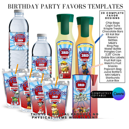 Blue Puppy Patrol Birthday Party Favor Templates Bundle