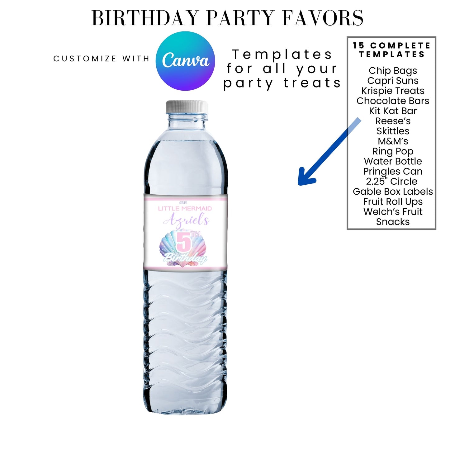 Mermaid Scales Pastel Birthday Party Favor Templates Bundle