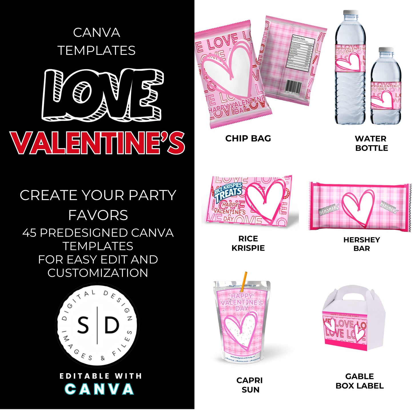 LOVE Valentines Party Favors Templates Bundle