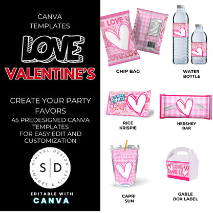 LOVE Valentines Party Favors Templates Bundle