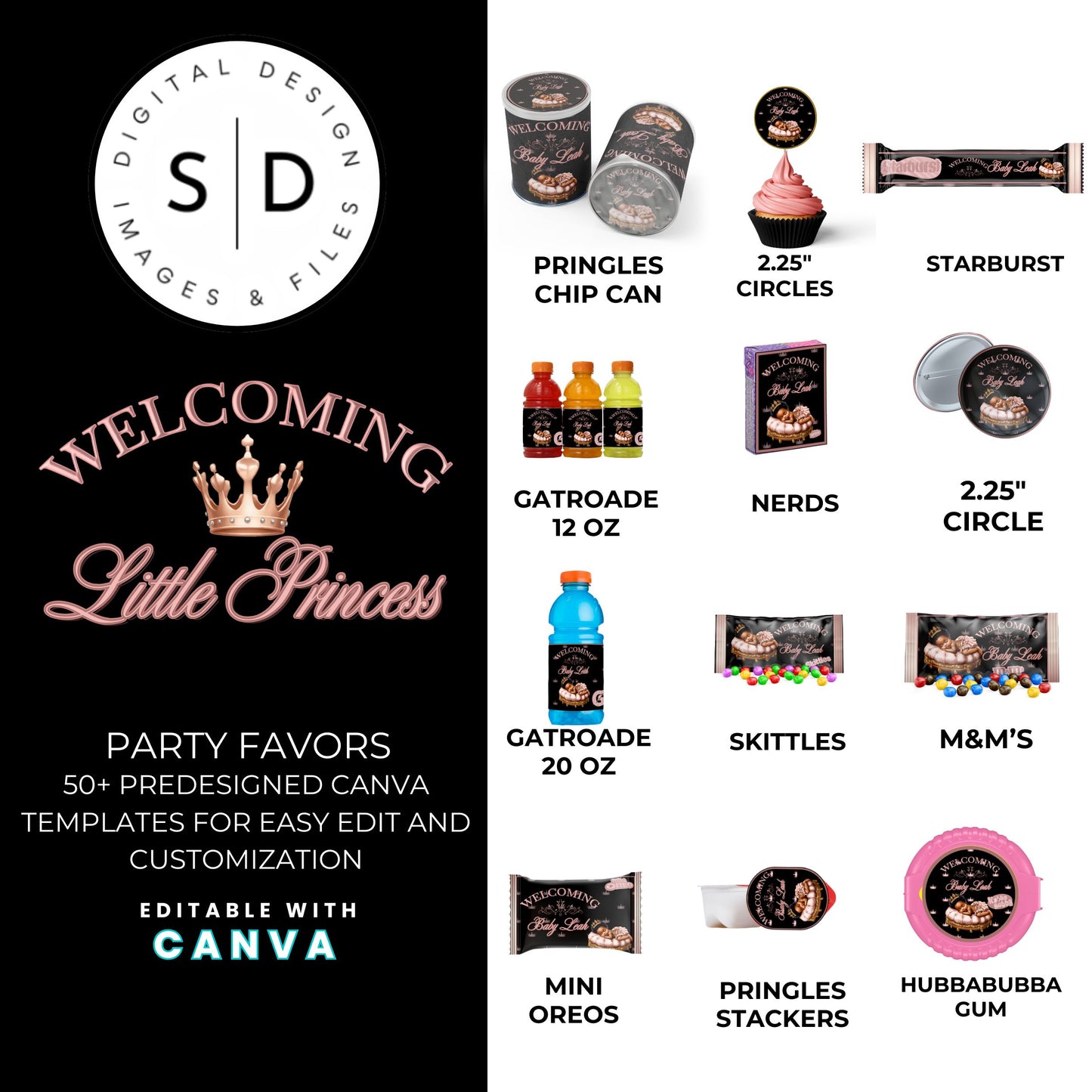 Welcoming Little Princess Baby Shower Canva Templates Bundle