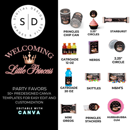 Welcoming Little Princess Baby Shower Canva Templates Bundle