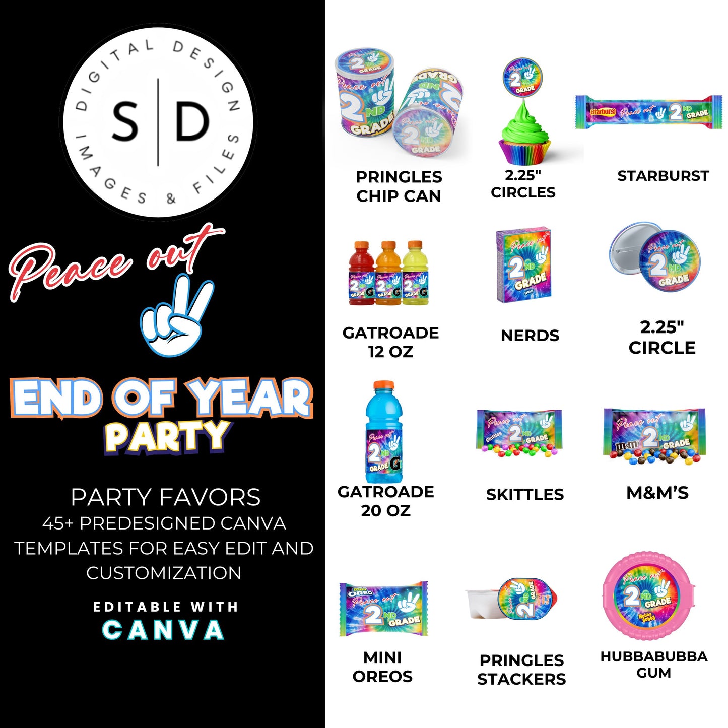 ✌️ Peace Out End of Year Party Favor Canva Template Bundle