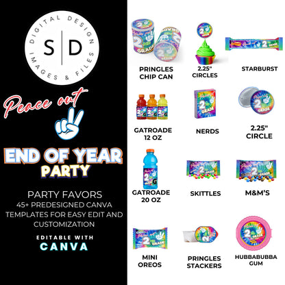 ✌️ Peace Out End of Year Party Favor Canva Template Bundle