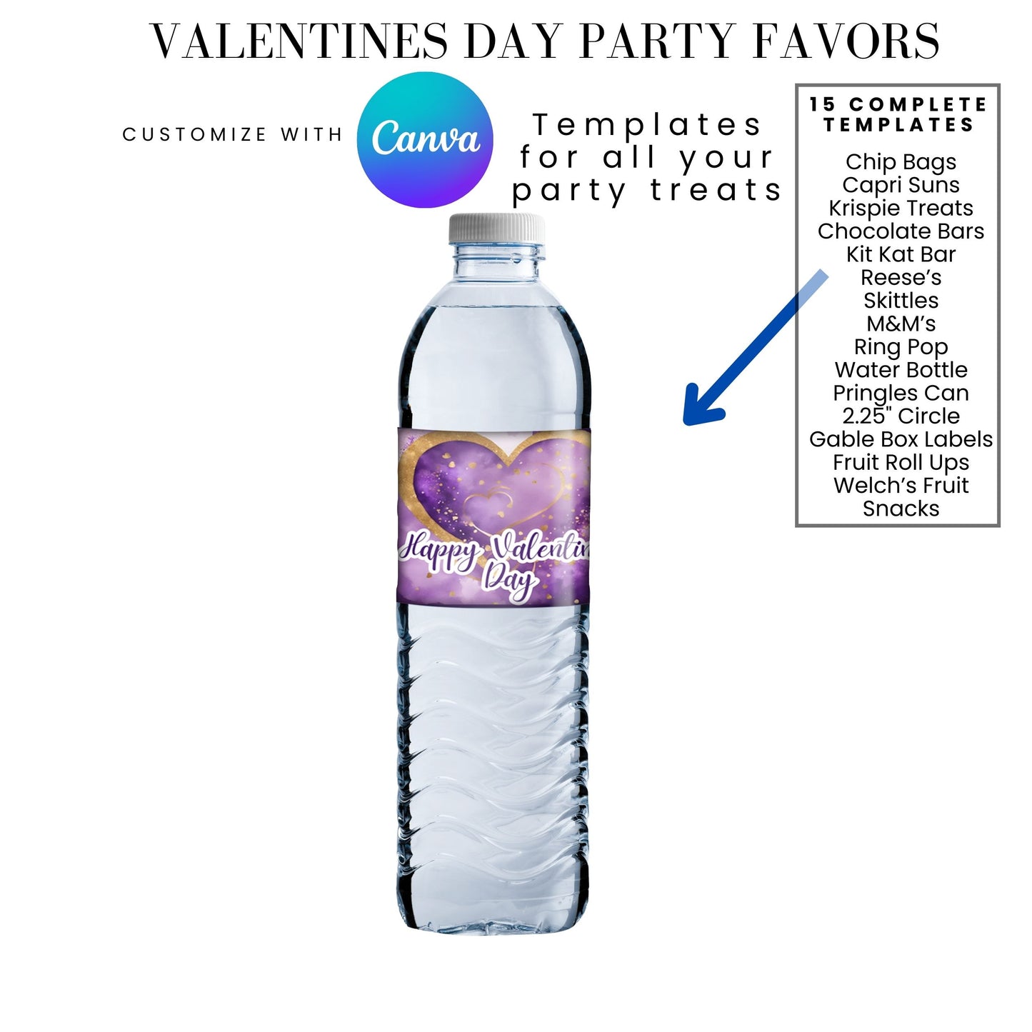 Purple Gold Valentines Party Favors Templates Bundle