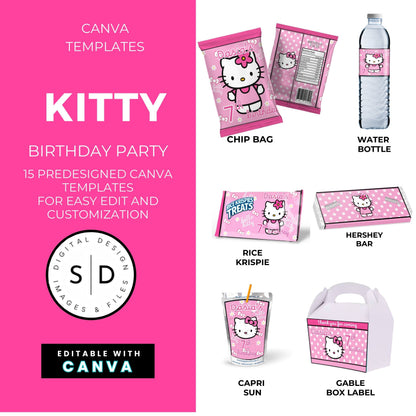 Kitty Birthday Party Favor Templates Bundle
