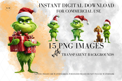 Merry Grinchmas Clipart PNG/JPG Bundle