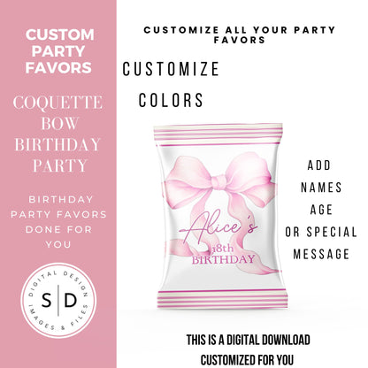 Pink Coquette Bow Party Favor Canva Template Bundle 🎀✨