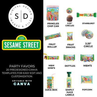 Sesame Street Birthday Party Favors Templates Bundle