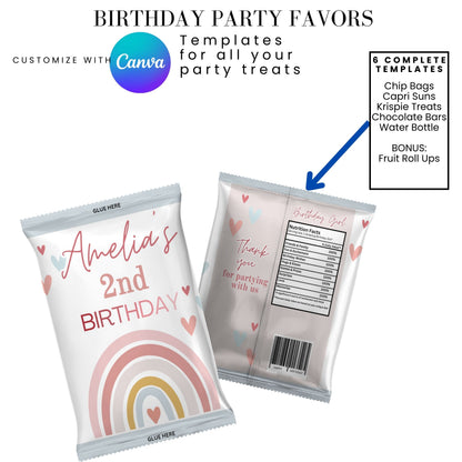 Rainbow Birthday Hearts Party Favor Templates Bundle