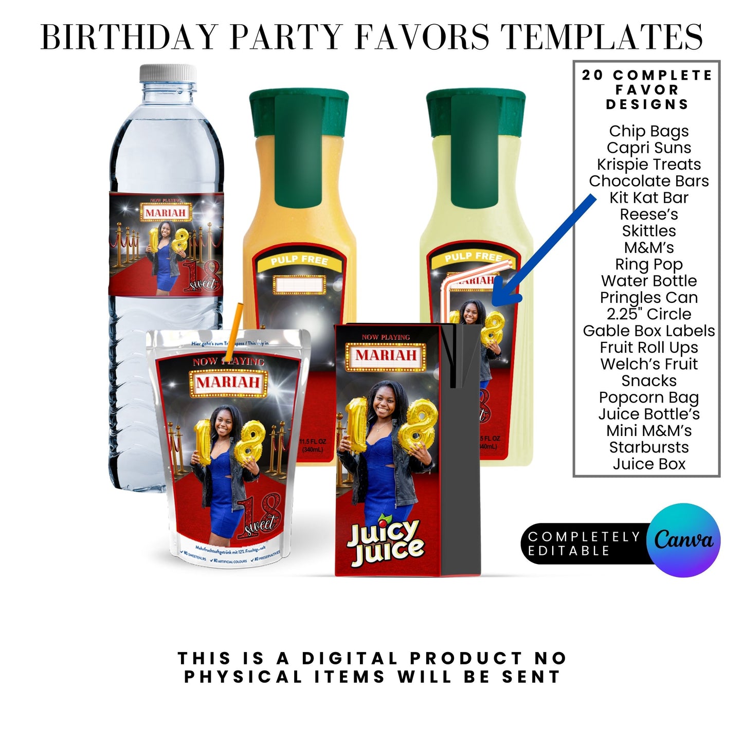 Hollywood Red Carpet Birthday Party Favors Templates Bundle
