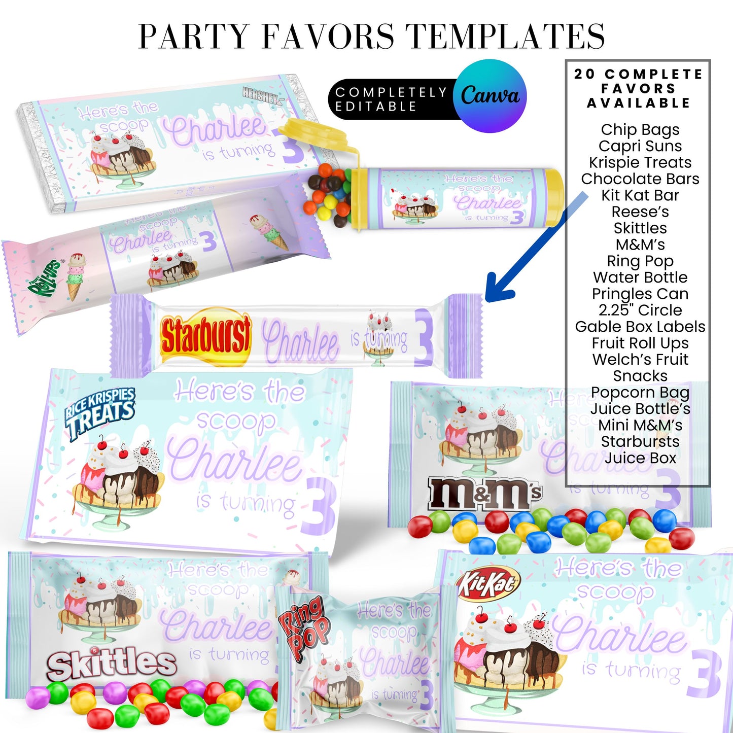 Here's The Scoop Ice Cream PartyParty Favor Templates Bundle