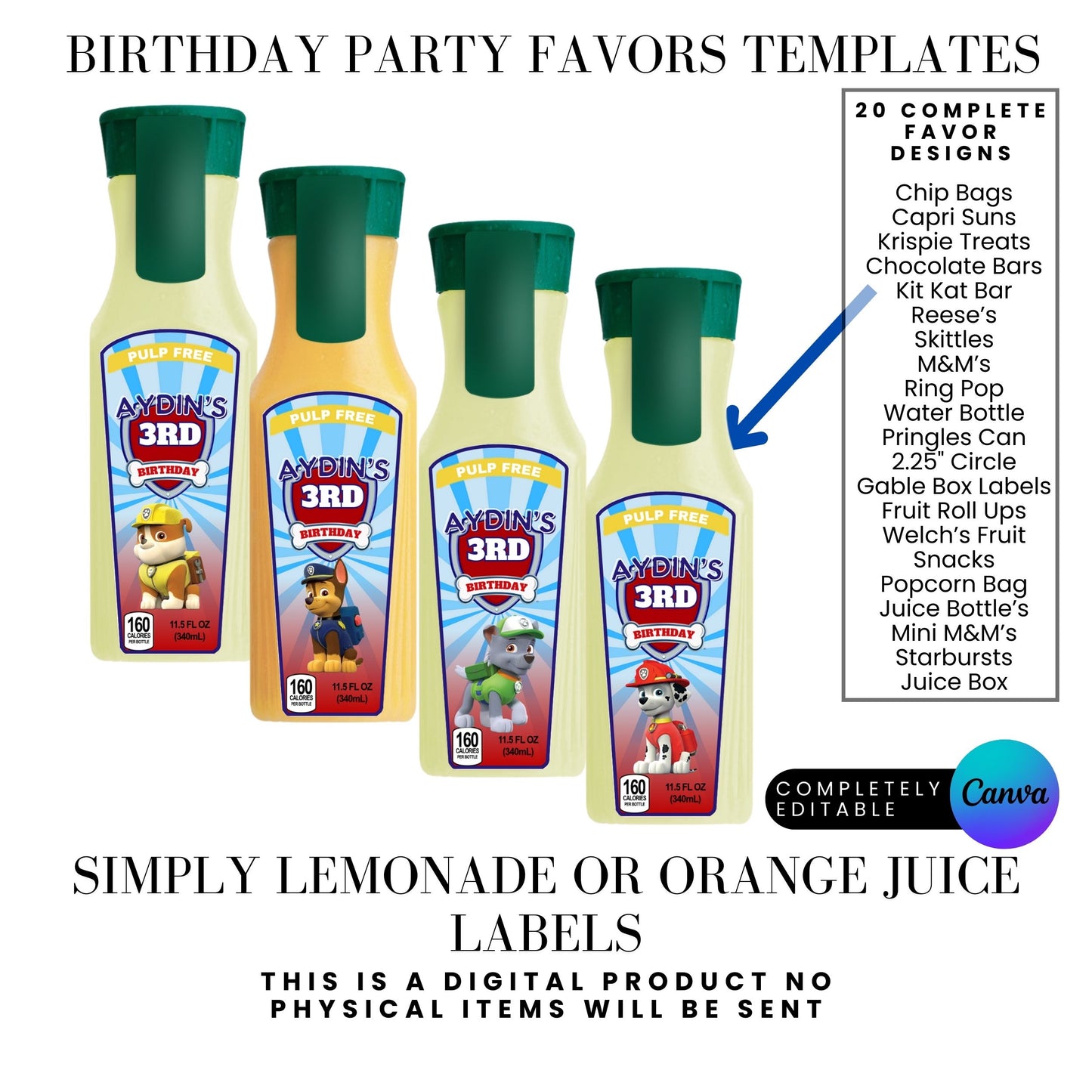 Blue Puppy Patrol Birthday Party Favor Templates Bundle