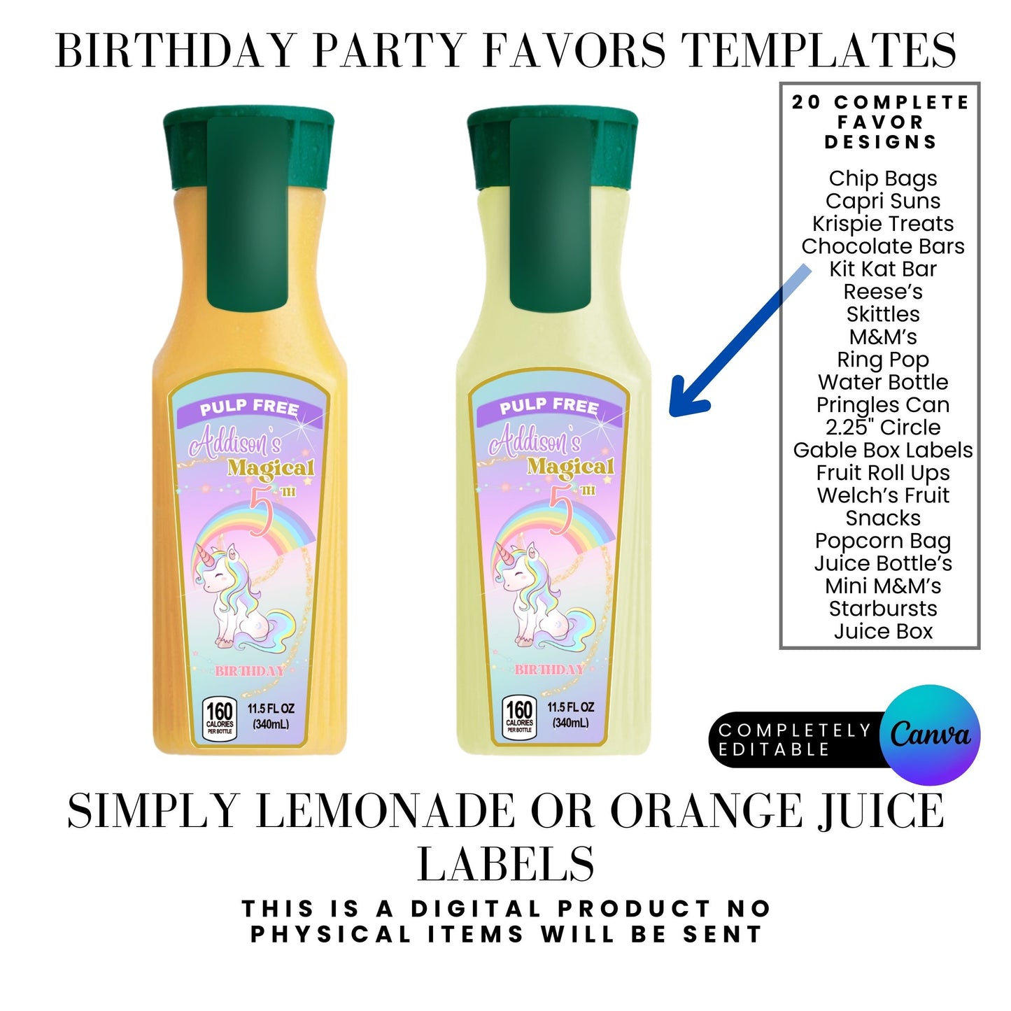Magical Unicorn Birthday Party Favor Templates