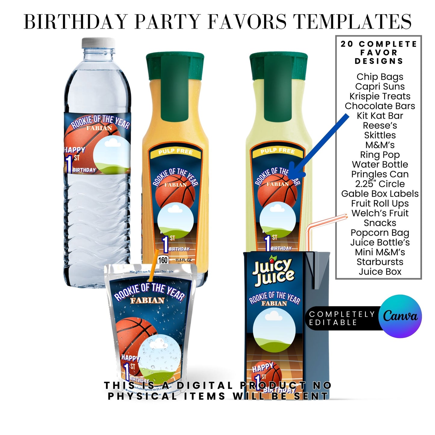 Rookie of The year Basketball Birthday Party Favor Templates Bundle
