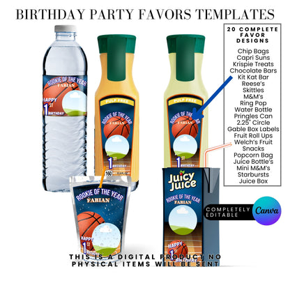 Rookie of The year Basketball Birthday Party Favor Templates Bundle