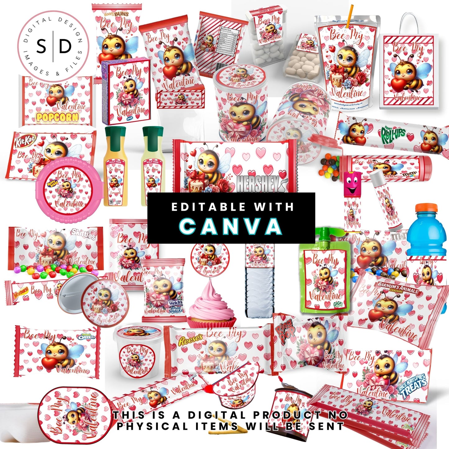 Bee My Valentine Party Favors Templates Bundle