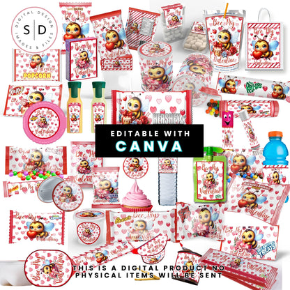Bee My Valentine Party Favors Templates Bundle