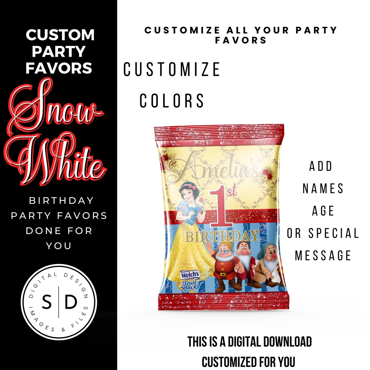 Snow White Party Favor Templates Bundle