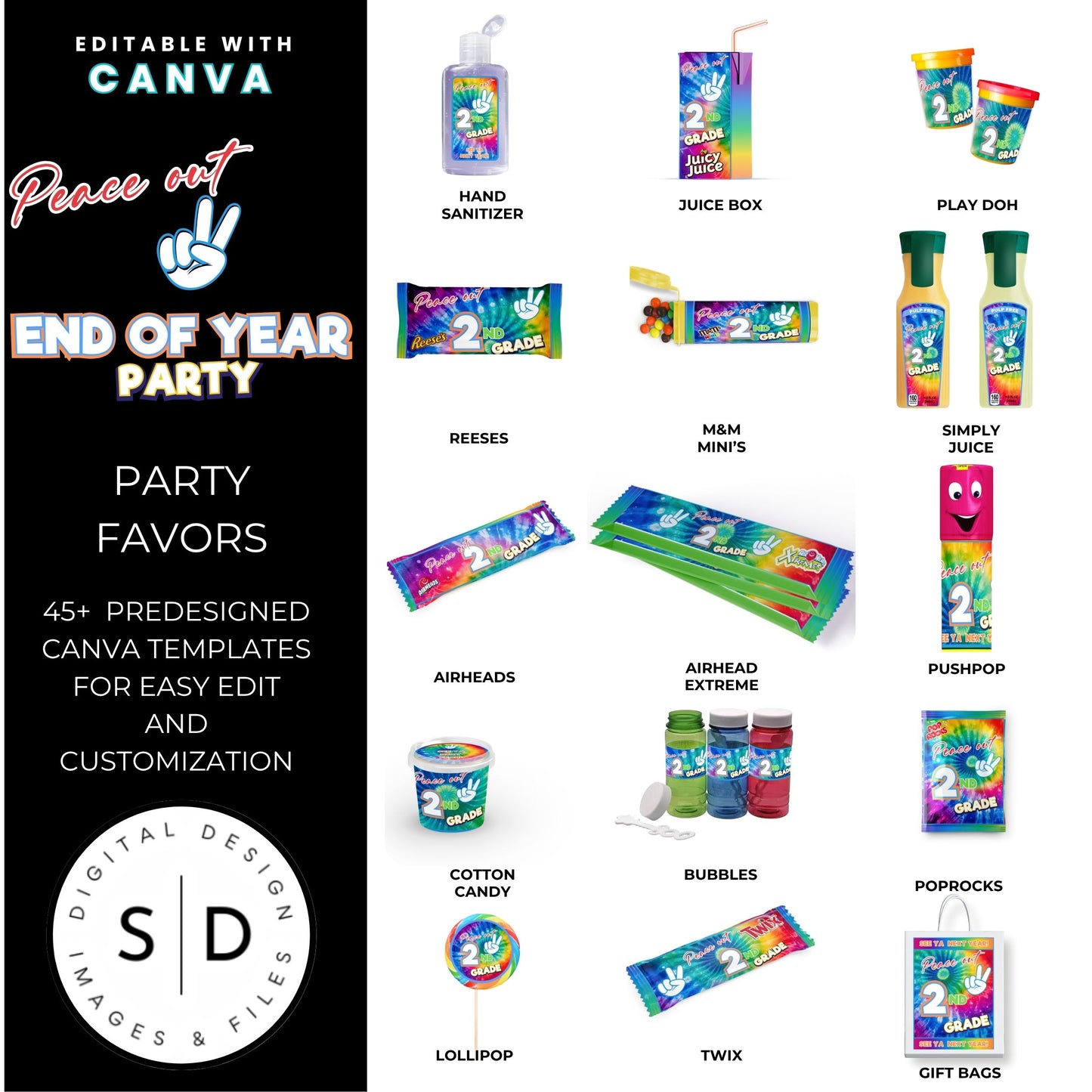 ✌️ Peace Out End of Year Party Favor Canva Template Bundle