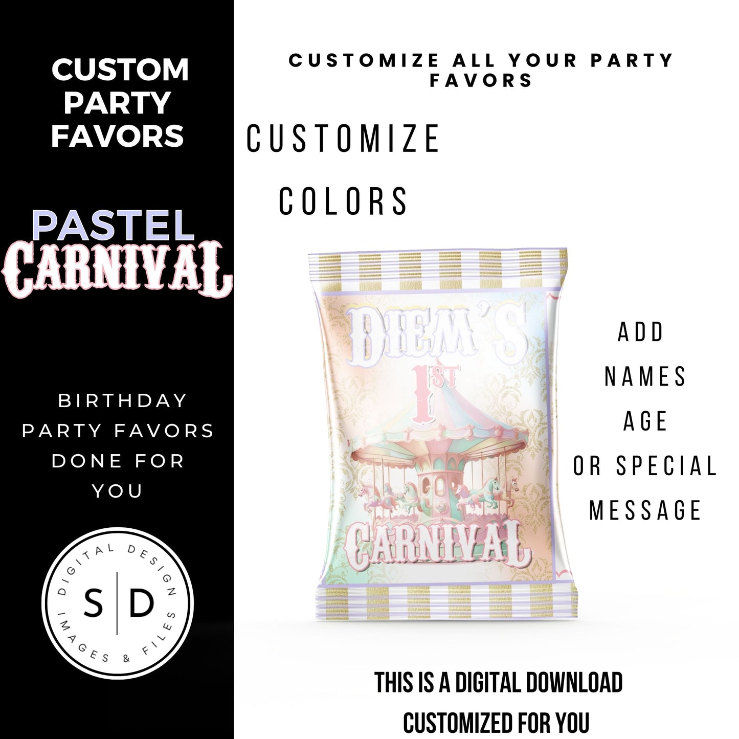 Pastel Carnival Birthday Party DFY Favor Bundle