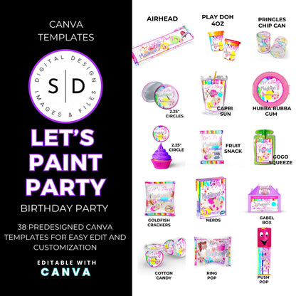 Let's Paint Birthday Party Favor Templates