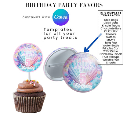 Mermaid Scales Pastel Birthday Party Favor Templates Bundle