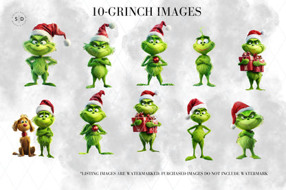 Merry Grinchmas Clipart PNG/JPG Bundle