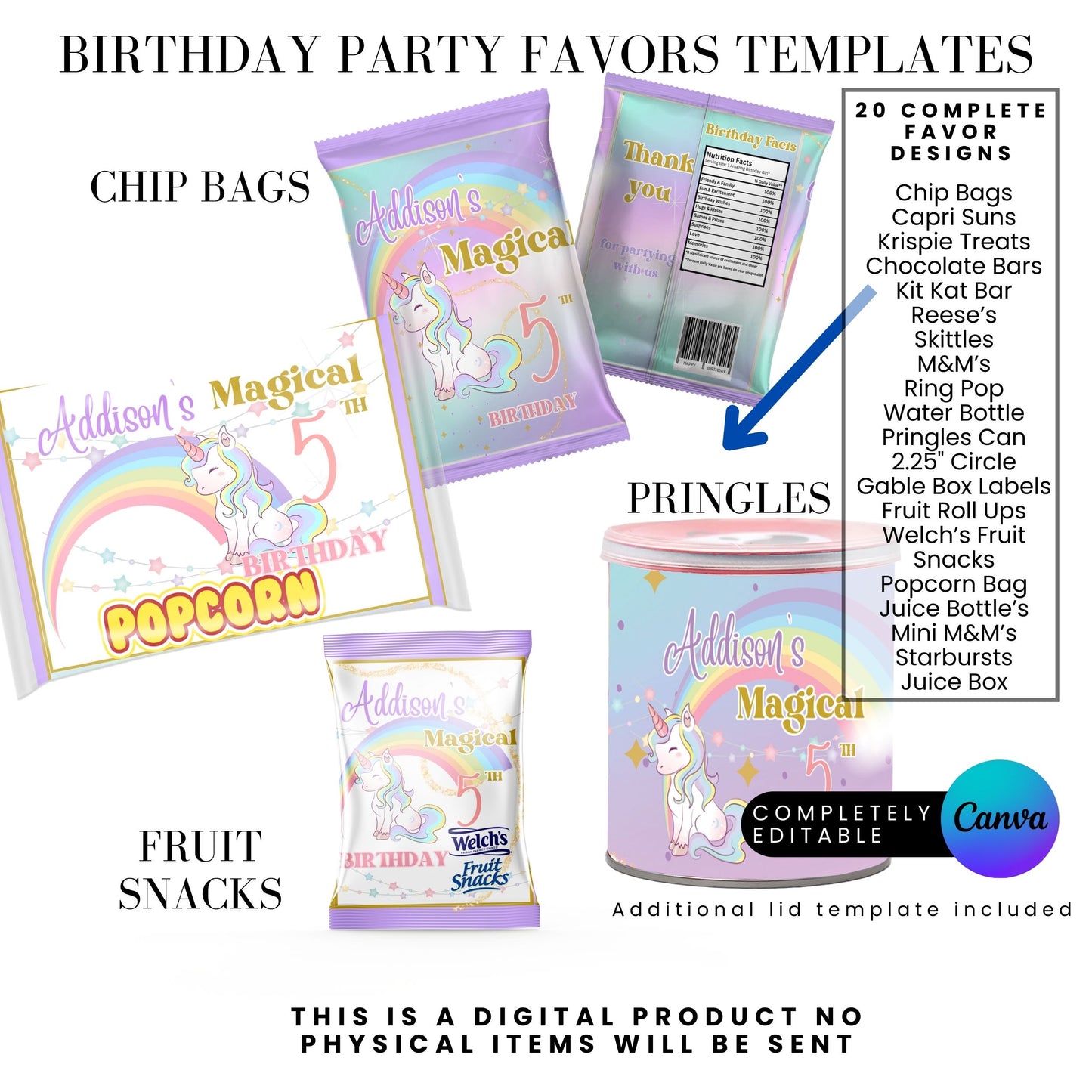 Magical Unicorn Birthday Party Favor Templates