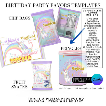 Magical Unicorn Birthday Party Favor Templates