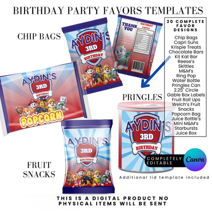 Blue Puppy Patrol Birthday Party Favor Templates Bundle