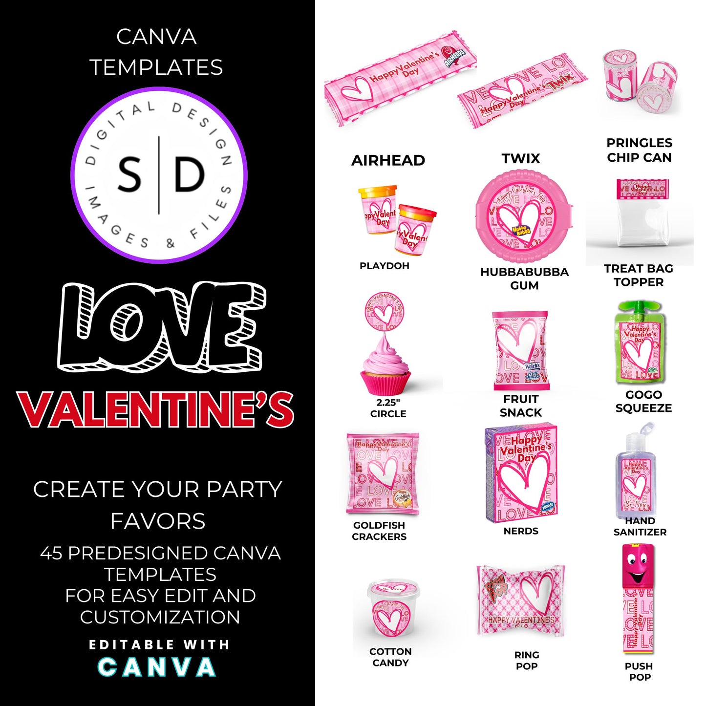 LOVE Valentines Party Favors Templates Bundle