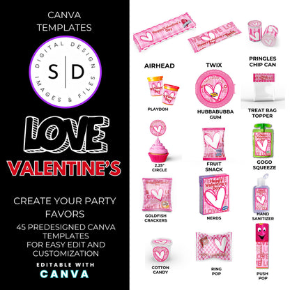 LOVE Valentines Party Favors Templates Bundle