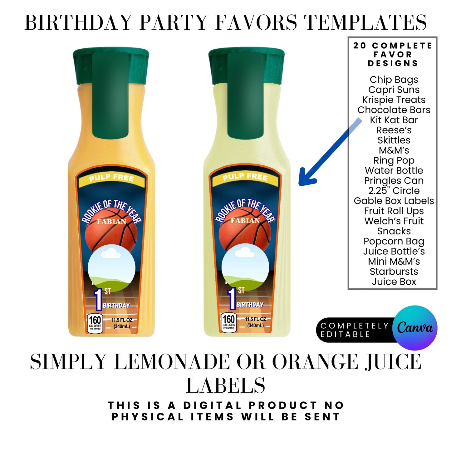 Rookie of The year Basketball Birthday Party Favor Templates Bundle