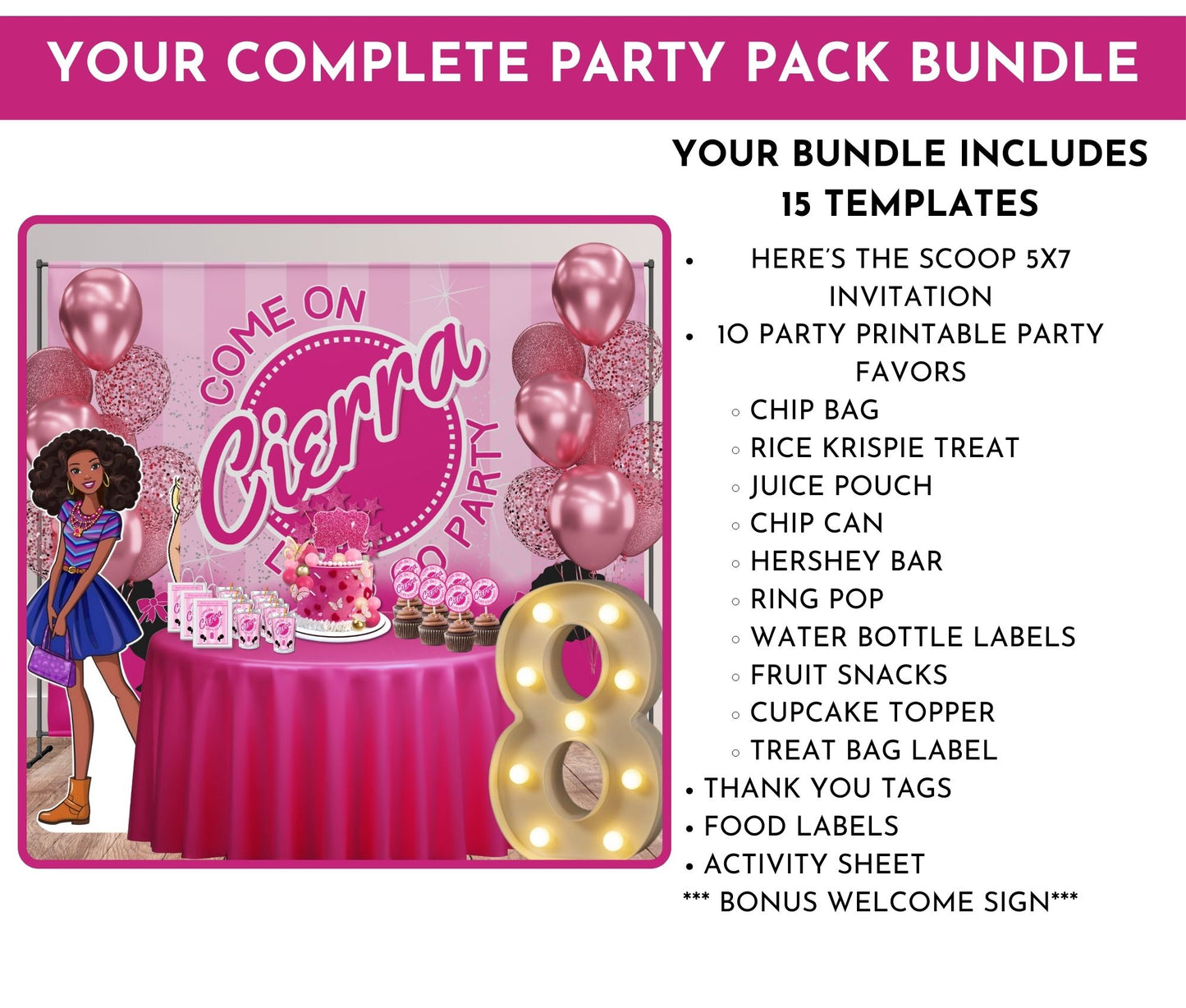Afro Fashion Doll Classic Pink Party Pack