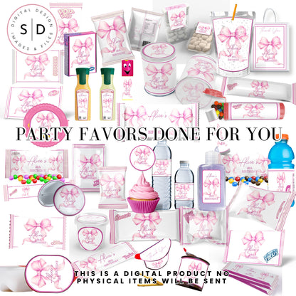 Pink Coquette Bow Party Favor Canva Template Bundle 🎀✨