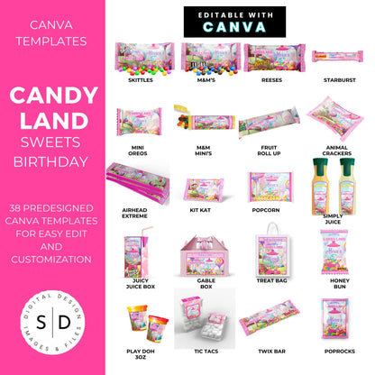 Candy Land Sweets Birthday Party Favor Templates