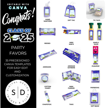 Congrats Class of 2025 – Blue & Silver Graduation Party Favor Bundle