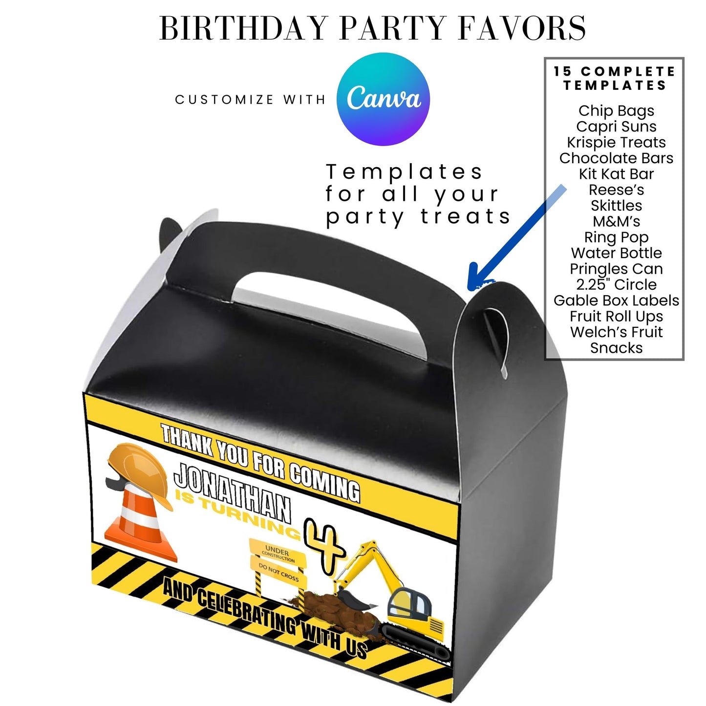 Under Construction Birthday Party Favor Templates Bundle