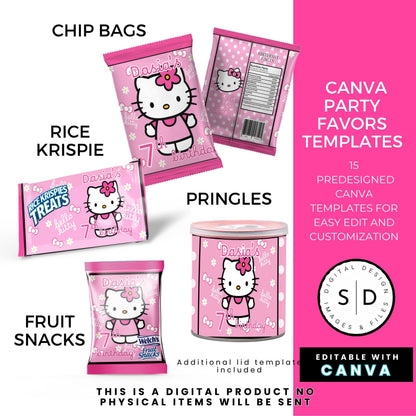 Kitty Birthday Party Favor Templates Bundle