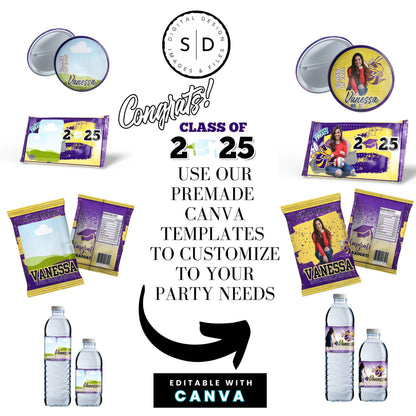 Congrats Class of 2025 – Purple & Yellow Graduation Party Favor Bundle