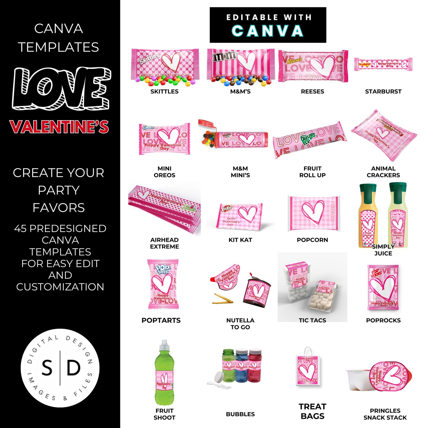 LOVE Valentines Party Favors Templates Bundle
