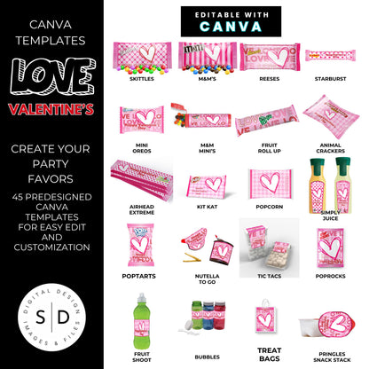 LOVE Valentines Party Favors Templates Bundle