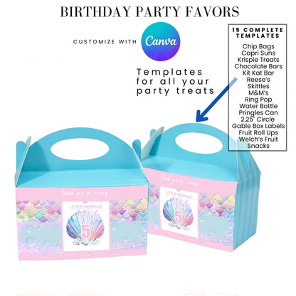 Mermaid Scales Pastel Birthday Party Favor Templates Bundle